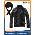 Simple design slim fit black leather jacket for men